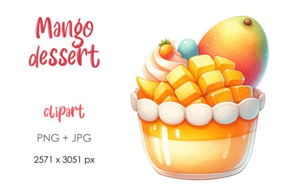 Download Watercolor Illustration of Mango Dessert - Illustration Collection