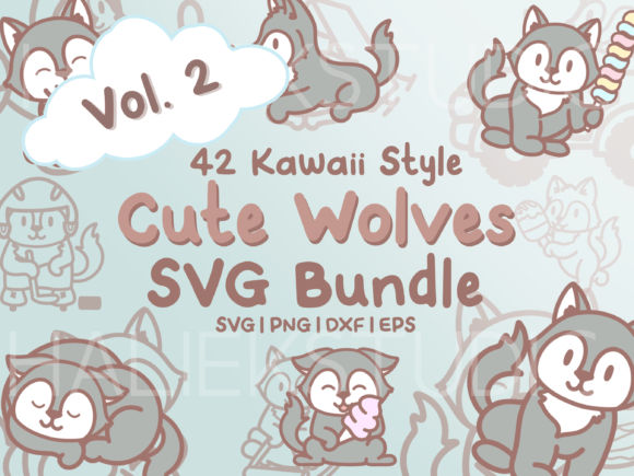 Download Cute Wolves Vol. 2 SVG Illustrations - Illustration Collection