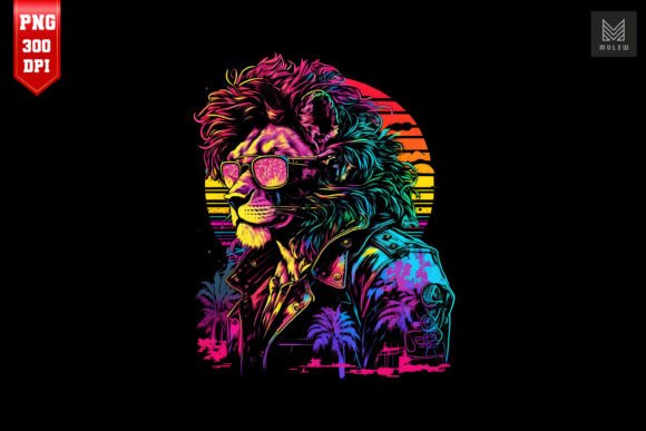 Download Synthwave Retro Gangster Lion 4 - Premium Resources