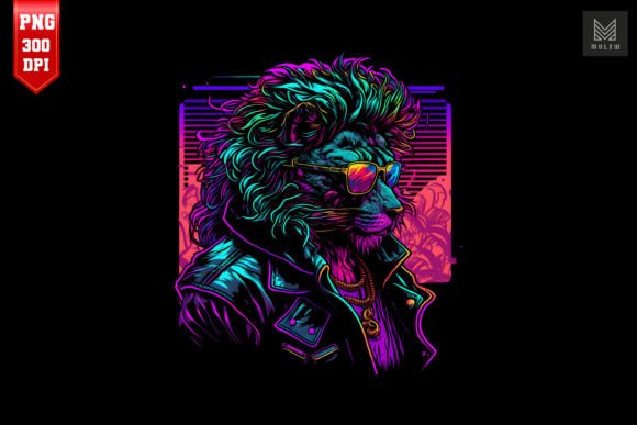 Download Synthwave Retro Gangster Lion 10 - Premium Resources