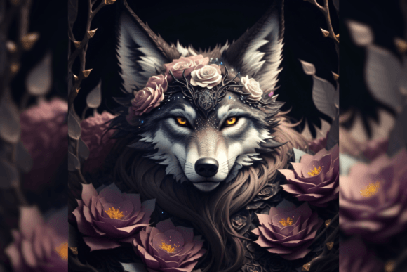 Download Wolf with Flowers Graphic Illustration - Illustration Collection