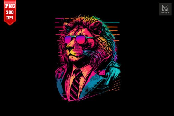 Download Synthwave Retro Gangster Lion 14 - Premium Resources