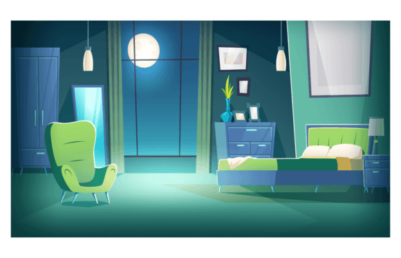 Download Bedroom Interior at Night Cartoon Vector Illustration - Illustration Collection