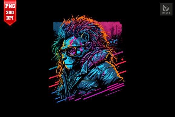 Download Synthwave Retro Gangster Lion 9 - Premium Resources